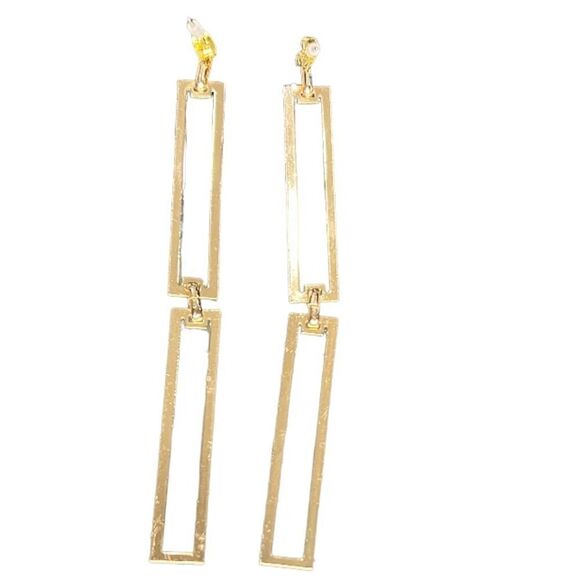 Gold Link Pierced Earrings New - Picture 3 of 4